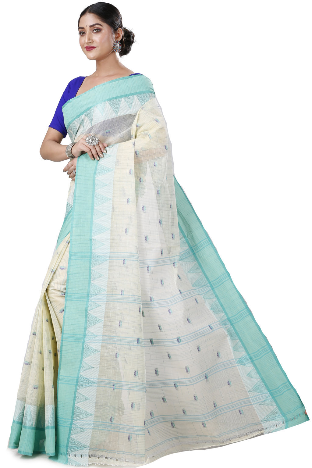 Light Green Pure Cotton Ishvari Tant Saree (1079)